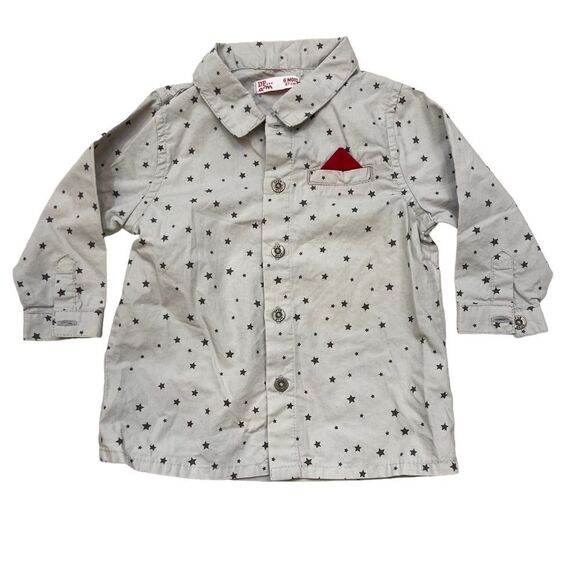 DPAM brand Infant Button Down‎ Long Sleeve Shirt Grey With Stars Size 6 Months - Picture 2 of 7